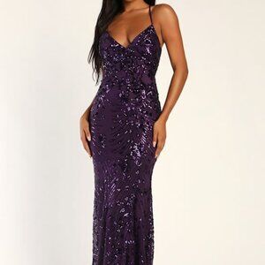 Lulus Photo Finish Purple Sequin Lace-up Maxi Dress - Size M (NWT)